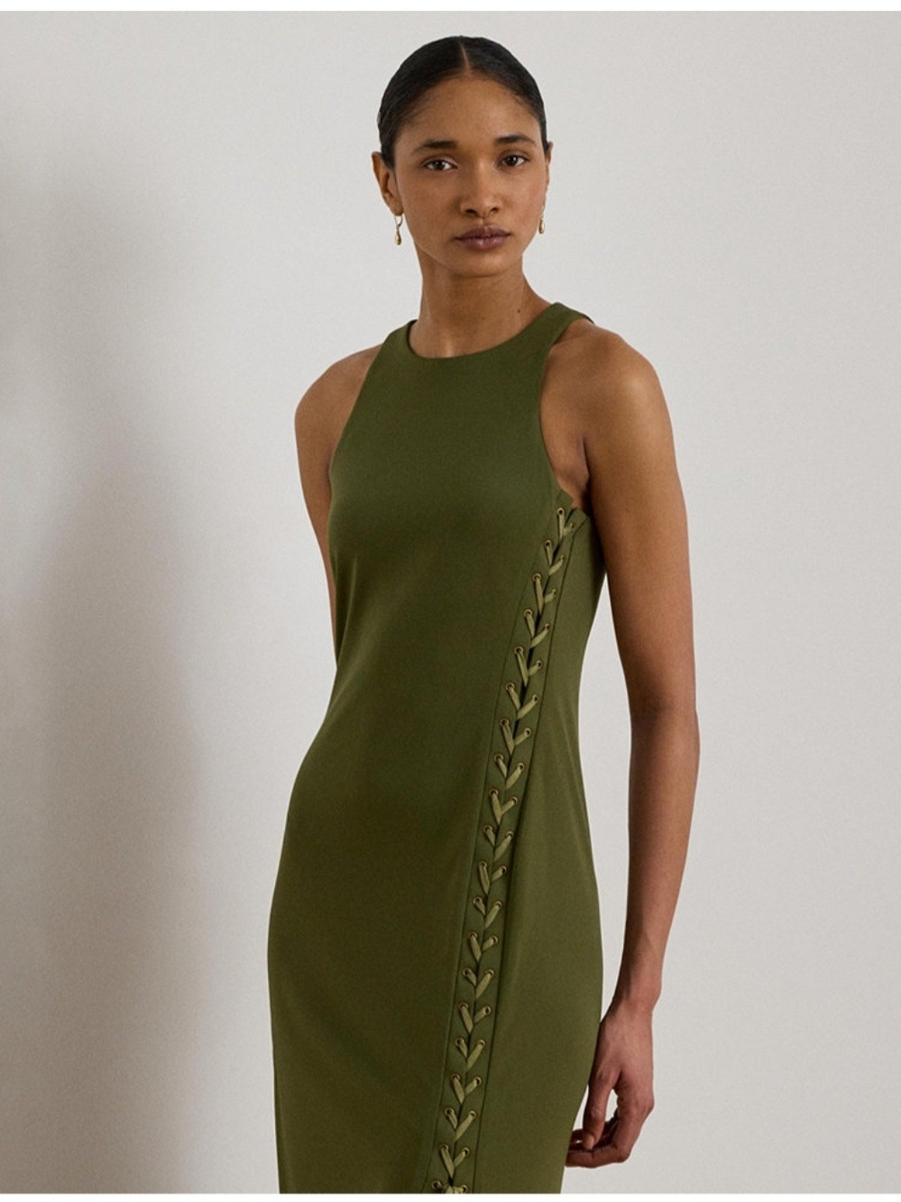 Ralph Lauten Olive Green Jersey Lace-Up Gown Size 8 NWT - Picture 2 of 5